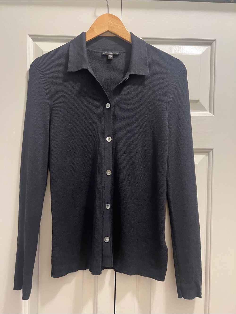 James Perse Charcoal Gray Linen Blend Button-Front Knit Blouse size 4